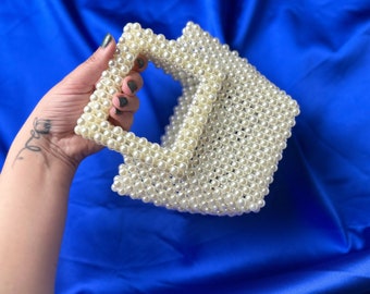 Mini Cream Pearl Handmade Beaded Clutch, Pearl Clutch Bags For Women, Pearl Beaded Bridal Bag, Wedding Clutch Bag, Little Pearl Purse