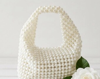 Handmade Pearl Beaded Clutch, Ivory Bridal Bag Wedding, Engagement Gift