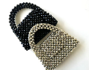 Perlen funkelnde Mini-Clutch-Tasche, Metallic-Silber-Handtaschen, schicke Abendtasche, Perlen-Taschen, schwarze Abendtaschen für Mutter-Tagesgeschenk