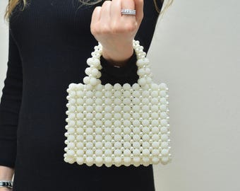 Blackberry Cream Pearl Beaded Purse Bag, Evening Clutch Bag, Valentines Day Gift For Her, Bridal Accessories For Bride, White Outfits Women