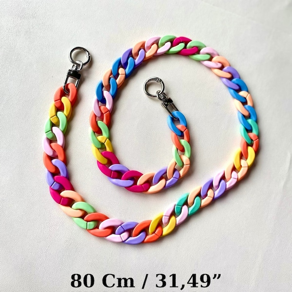 Rainbow Chunky Colorful Purse Acrylic Chain Bag Strap,High Quality Replacement Handle Chain, Metal Crossbody Chain