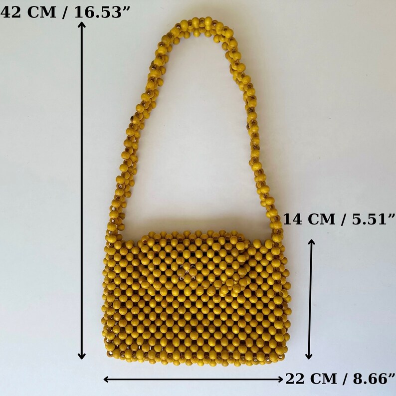 Handmade Rustic Wooden Boho Beaded Shoulder Bag, Sustainable Summer Fashion Style Bead Purse Bag, Yellow Wood Bead Women Bag, Holiday Gifts