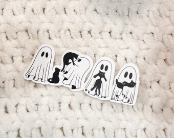 Cute Ghosts Holding Black Cat Vinyl Sticker | Spooky Halloween Sticker | Ghost Cat Sticker | Fall Aesthetic Sticker | Halloween Decor