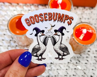 Goosebumps Sticker | Halloween Geese Fist Bump | Witch & Wizard Hat Vinyl Sticker | Cute Animal Decal | Goose Sticker | Spooky Season Decor