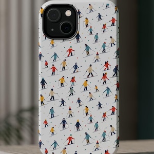 Mag Safe Tough iPhone Case Miniature Skiing Scene | Winter Aesthetic Ski iPhone Cover | Durable Protective Case | Unique Mountain Ski Gift