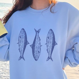 Vintage Sardines Unisex Sweatshirt | Retro Fisher Sweater | Coastal Aesthetic Crewneck | Fisherman Style | Sea Life Gift | Nautical Pullover