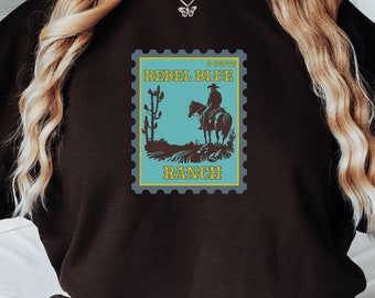 Rebel Blue Ranch Crewneck  | Done and Dusted | Posage Stamp Design | Aesthetic Reader Sweatshirt | Cowboy Romance | Booktok | Bookish Gift