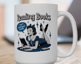Vintage Retro Woman Reading Ceramic Mug (11oz, 15oz) | Dark Romance | Smut | Book Club Gift | Booktok Merch | Emotional Reader | Bookish