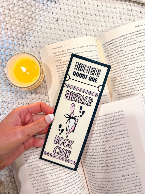 Thriller Book Club Ticket Handmade Laminated Bookmark | Coquette Bookish Gift | Mystery Lover | Unique Book Gift | Suspensful Crime Novel