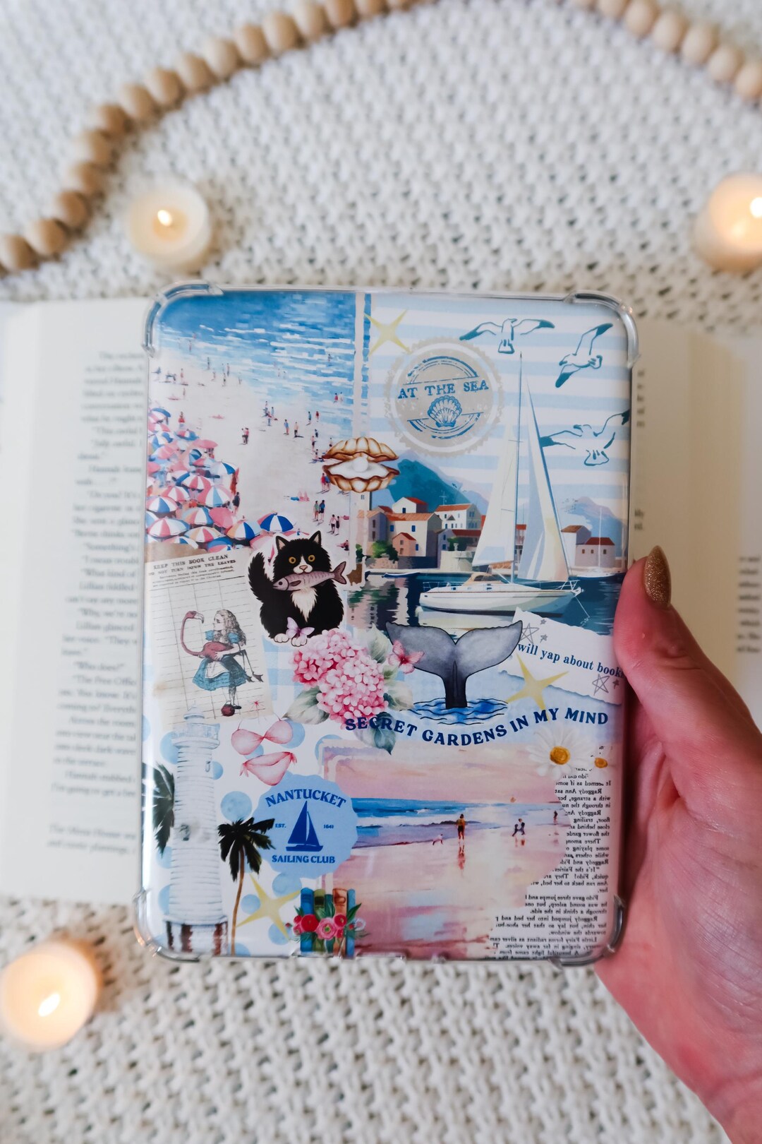 Coastal Bookish Kindle Insert | | Cottagecore | Beach Aesthetic Kindle ...
