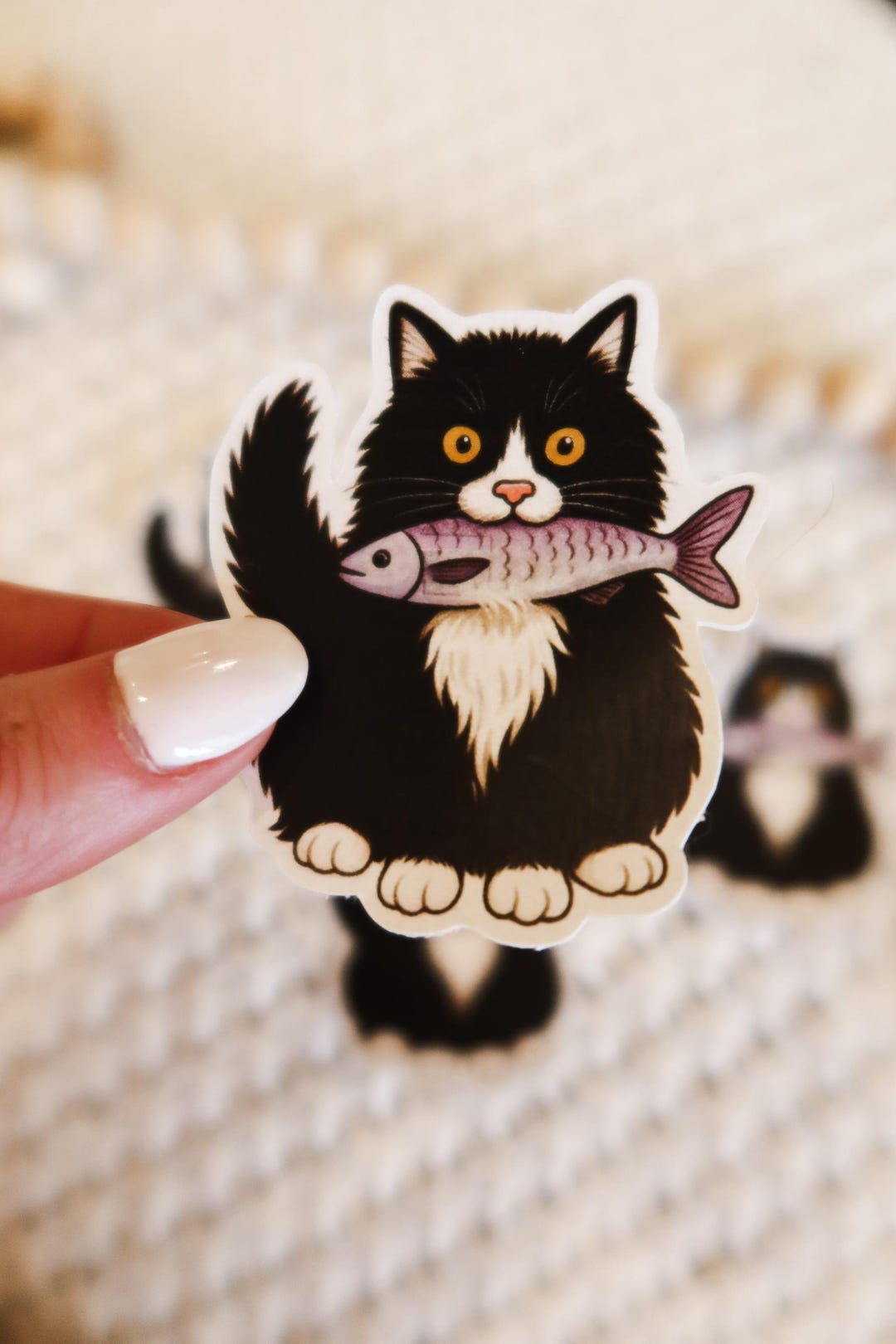 Black Cat With Fish Sticker | Cute Pet Vinyl | Funny Tuxedo Cat Decal ...