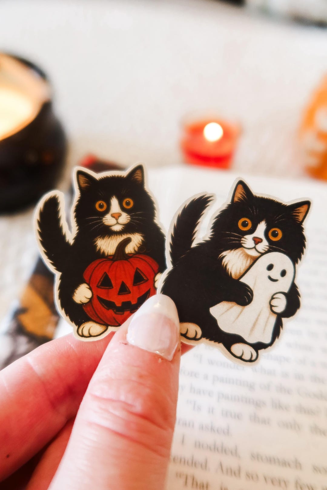 Halloween Cat Sticker Bundle | Pumpkin Cat + Ghost Cat Stickers ...