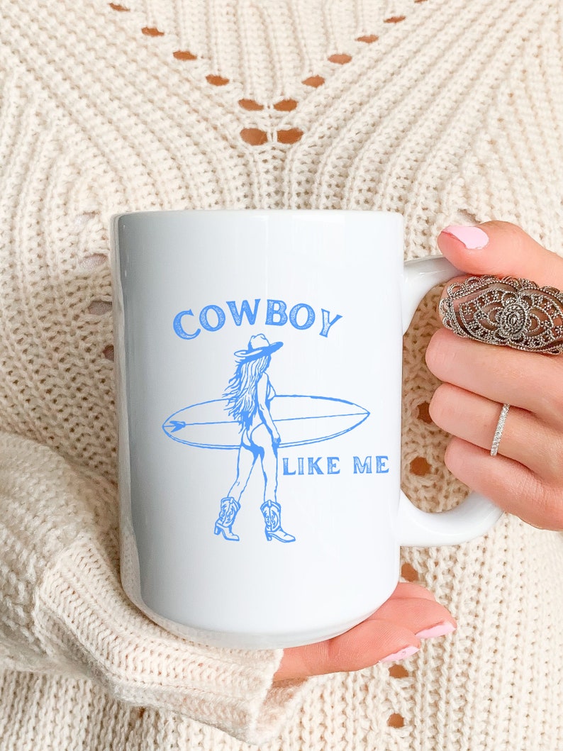 Cowboy Like Me Mug 15oz | Coastal Cowgirl | Eras Mug | Cowgirl | Western Aesthetic | Vintage | Blue and White Aesthetic | Gift for Her bild 2