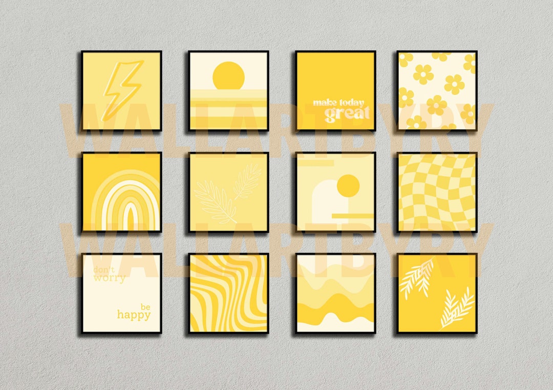 Set of 12 Yellow Dorm Room Wall Art Prints Etsy