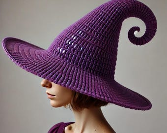 Halloween Purple Witch Hat Crochet Pattern – DIY Adult Costume Hat- Halloween Decor or Costume