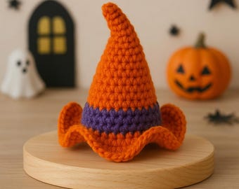 Patrón de sombrero de bruja a crochet: decoración de Halloween amigurumi, disfraz DIY, tutorial en PDF