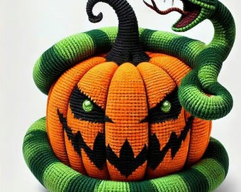 Halloween Crochet Pattern: Scary Pumpkin with Snake – DIY Amigurumi
