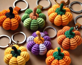 Amigurumi Pumpkin Keychain Crochet Pattern – Halloween Fall Decor, Easy DIY Keyring, PDF Download