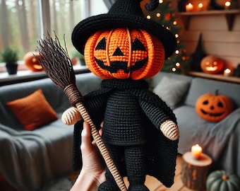Halloween Pumpkin Head Man Crochet Pattern | Halloween Amigurumi Doll