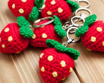 Crochet Strawberry Keychain Pattern – Amigurumi Fruit, Easy DIY Keyring, PDF Tutorial Download