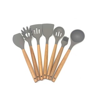 Cucharas de silicona para cocinar, 3 piezas, cucharas antiadherentes,  cuchara ranurada y cuchara, juego de cucharas de cocina para servir,  revolver y