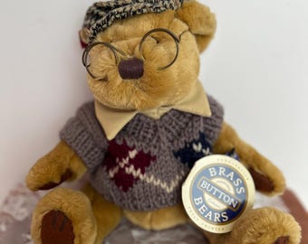 Vintage Brass Button Bears Harper the Bear of Health, 12” Yellow