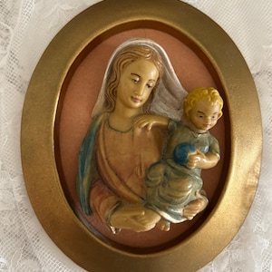 Madonna and Child Oval Three Dimensional Wall Plaque. Italy.