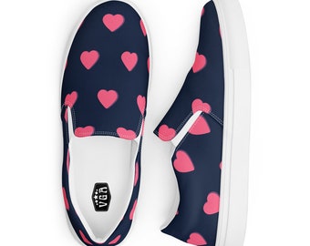 Women's Slip-On, Canvas Shoes, Pink Hearts & Navy