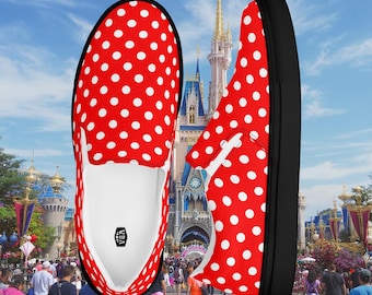 Minnie Mouse Inspired Canvas Slip-On Shoes, Cute Red & White Polka Dot Flats Women’s Casual Sneakers, Disney Style Gift