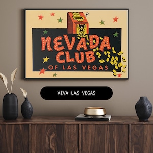 Vintage Nevada Club Casino-kunstdoek - Retro Las Vegas-muurdecoratie - mid-eeuwse gokposter
