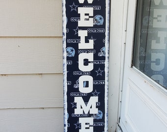 Cowboys Football Themed, WELCOME Door Leaner. Welcome Football Front Porch Sign, Football Outdoor Sign, Fall Porch Door Decoration