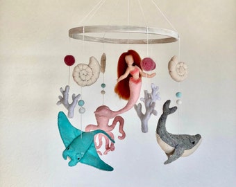 Ocean baby mobile, Mermaid mobile, whale mobile, Sea creature baby mobile, Sea life baby mobile, Little Mermaid Baby Mobile,