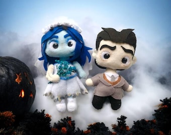 Corpse Bride Emily and Victor, Scary dead bride doll , Handmade felt dolls, Halloween decoration idea, spooky ornaments,
