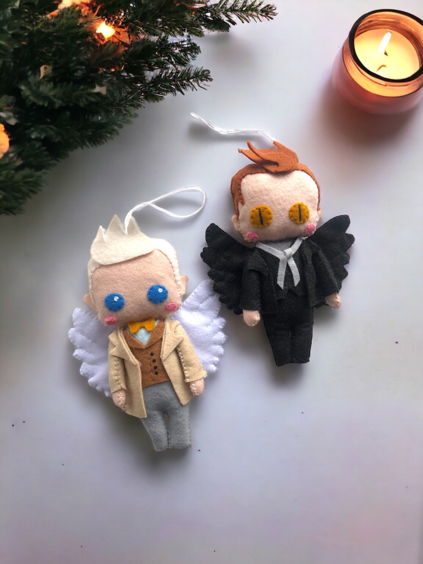 Good Omens Crowley and Aziraphale | Ineffable Husbands |  felt toys for Christmas tree ornament