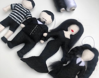 Wednesday Addams, Handmade Felt Dolls, Nevermore, Felt Ornament, Addams Family, Felt Christmas Ornament, Felt Halloween Ornament
