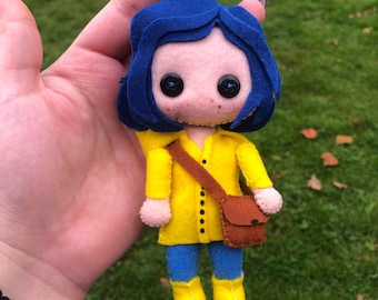Coraline Doll, Handmade felt witch dolls, Halloween decoration idea, spooky ornaments, Coraline cartoon