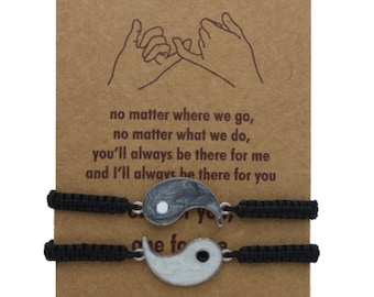 Best Friend Bracelets for 2 Matching Yin Yang Adjustable Cord Bracelet for Bff Friendship Relationship Boyfriend Girlfriend gift