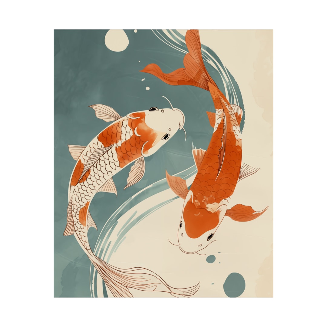 Minimalist Koi Fish Print | Mid Century Modern Koi Pond Wall Art | BOHO ...