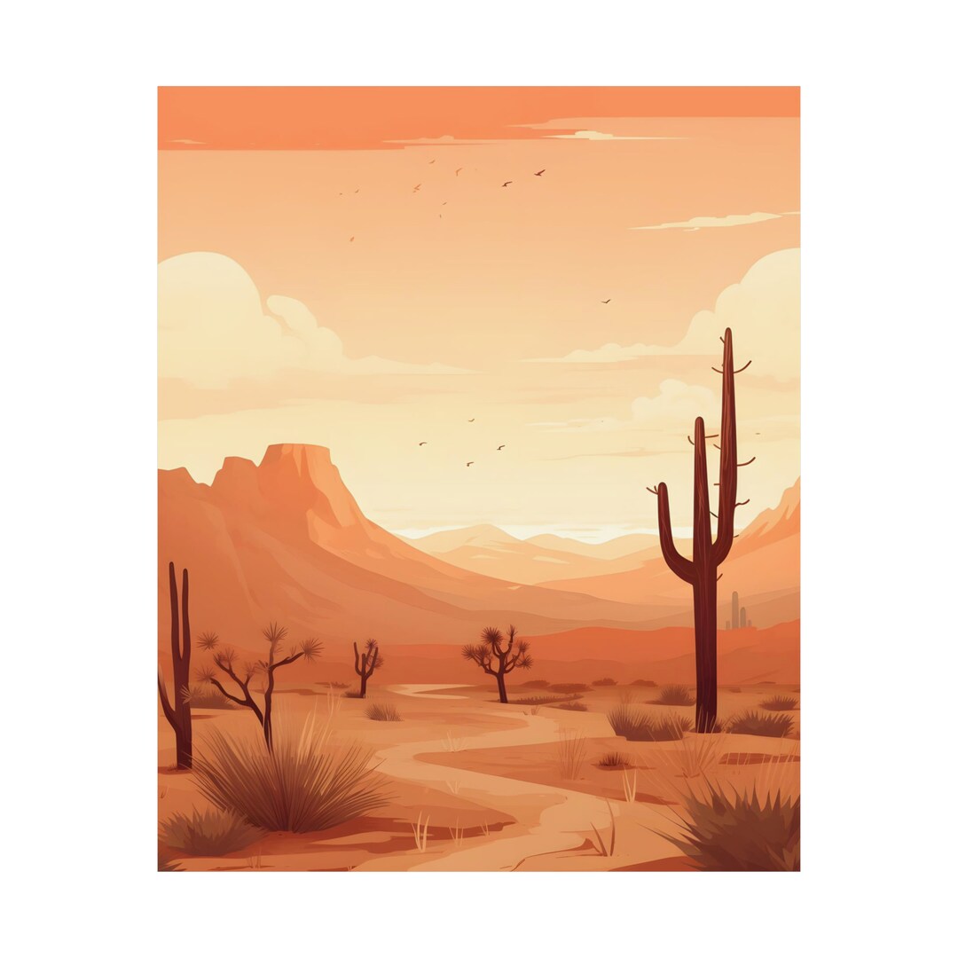 Minimalist Desert Landscape Print Vintage Cactus Artwork Mid Century ...