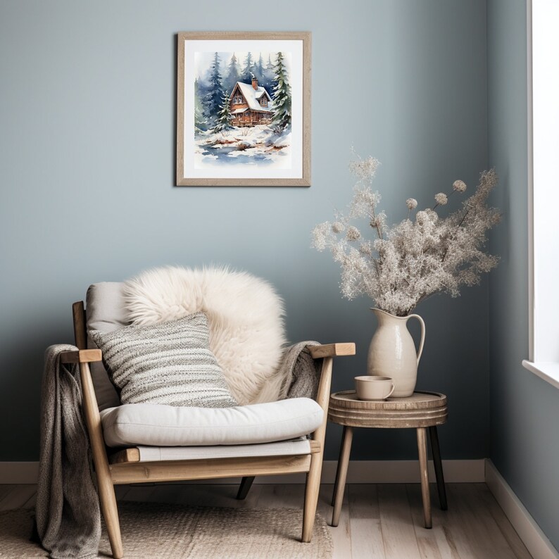 BOHO Winter Landscape Picture Simple Christmas Getaway Wall Art Snowy