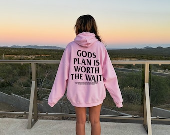 Gods Plan is worth the wait Bible verse Unisex hoodie do all things in love Hoody retro Women Long Sleeve inspirational Christian Hoodies