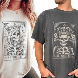 Camiseta de Tarot con esqueleto de rey y reina Comfort Colors®, personalizada para Halloween, para marido y mujer, ideal como regalo de boda o para casarse.