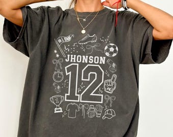 Custom Comfort Colors® Soccer Mom Shirt With Kids Name And Number, Personalized Game Day Tee, Soccer Mom Gift For Women, Soccer Mama T-Shirt