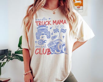 Personalized Monster Truck Mama Shirt Comfort Colors Custom Year Racing Mom Tee Truck Dad Gift Family Matching Birthday Outfit Mommy Of Boys