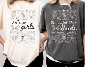 Comfort Colors® Cowgirl Bachelorette Shirt, Let’s Go Girls Nashville Bach Tee, Western Bride Party Shirt, Custom Coquette Rodeo Bridal Shirt