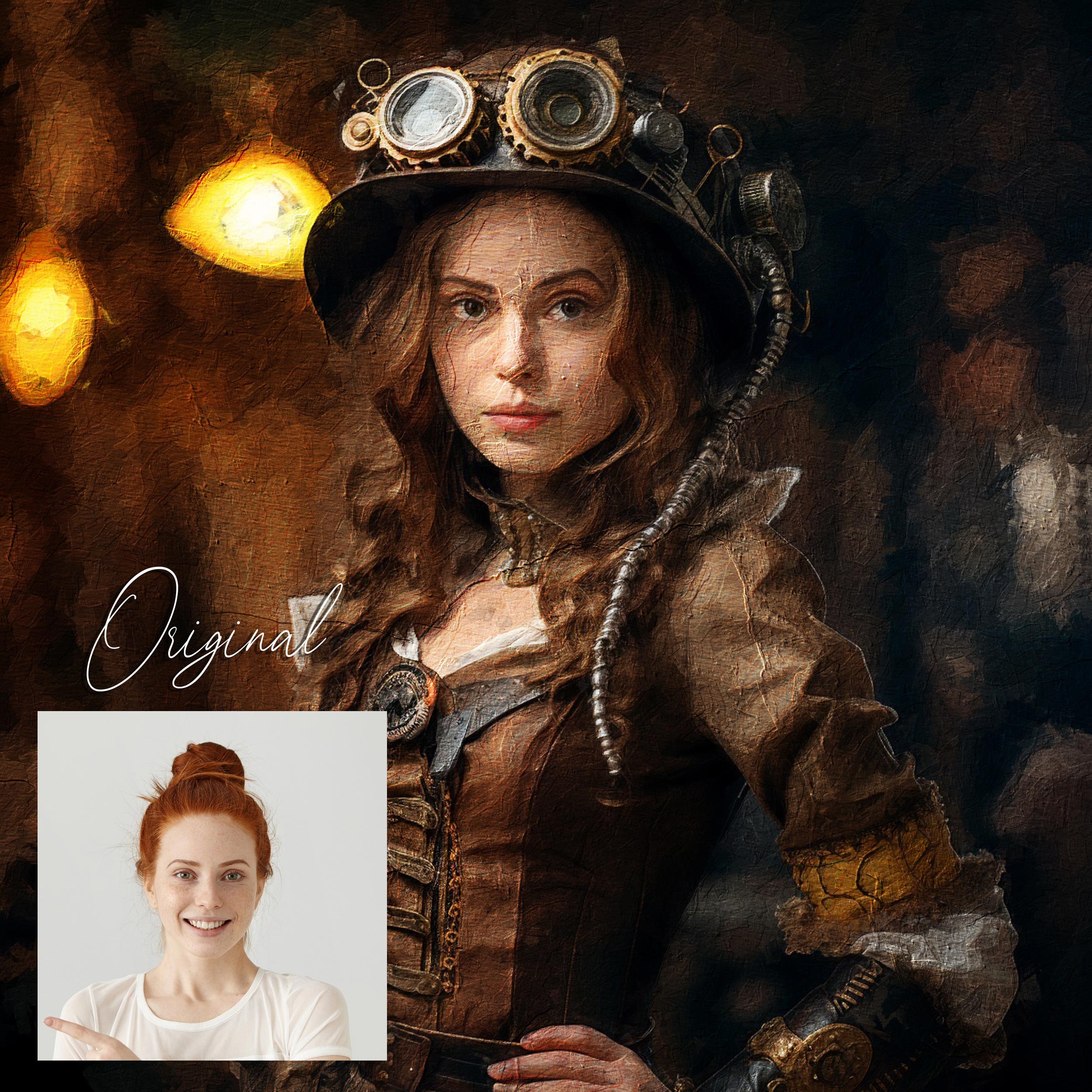 Steampunk Female Portrait From Photo, Custom Portrait for Gift