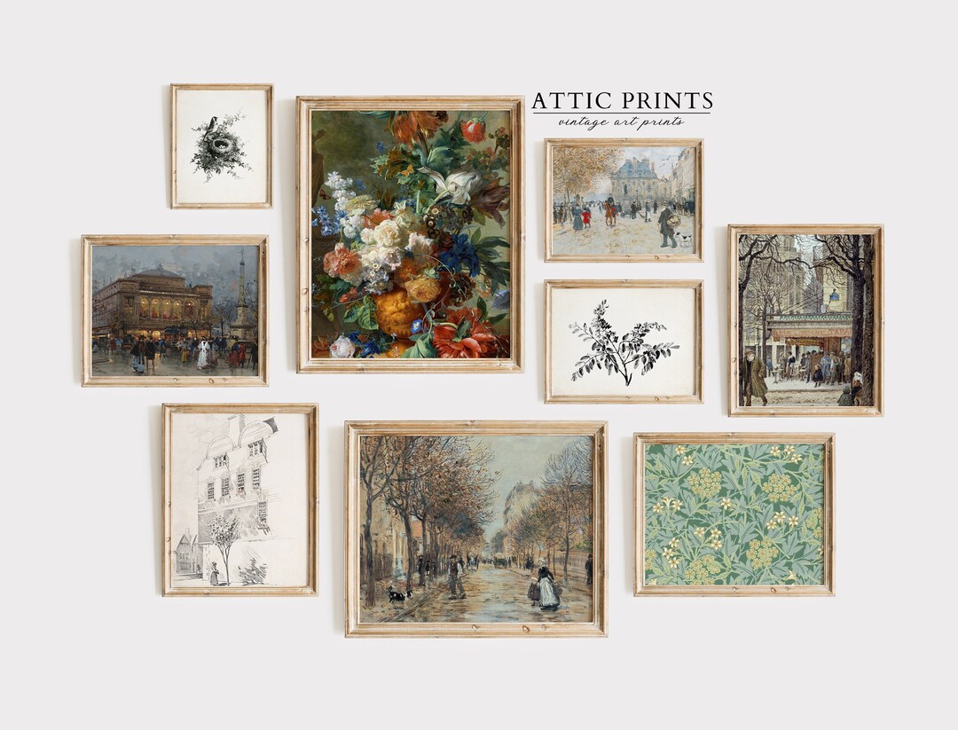 Vintage Paris Wall Art Prints GALLERY SET of 9 Wall Art Landscape Oil ...