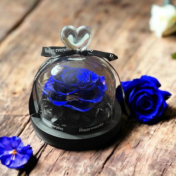 Preserved flower in a glass dome LED, table decor, Eternal Rose in Glass Dome, Romantic Proposal Gift for Woman, valentine gift, date gift