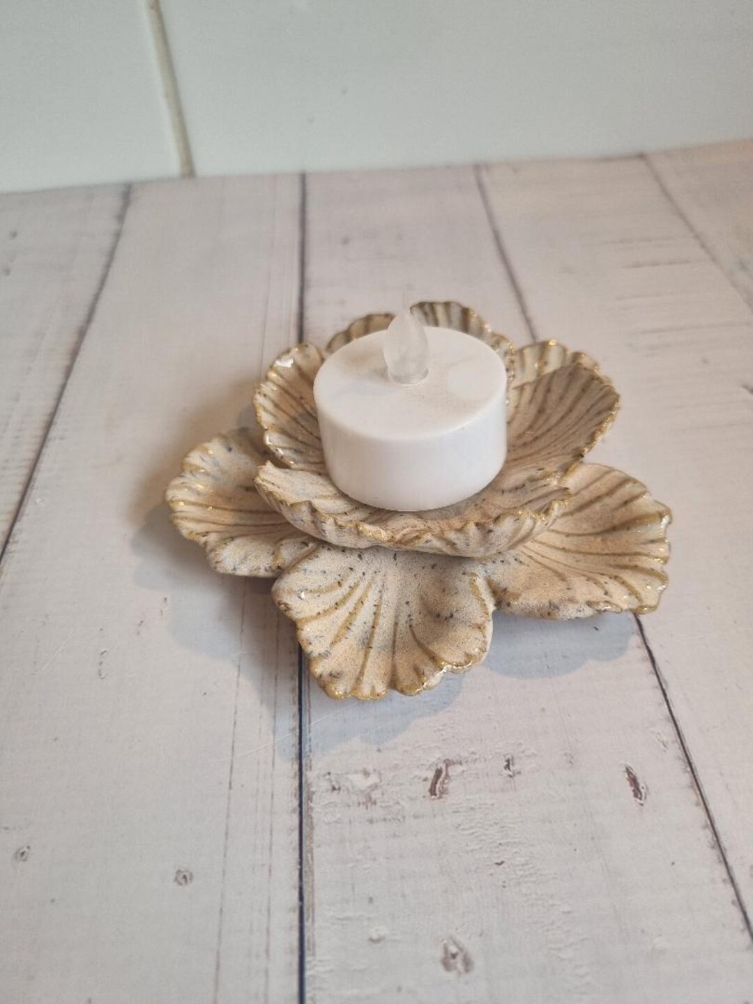 Handcrafted Ceramic Flower Tea Light Holder Rustic Decorative Candle ...