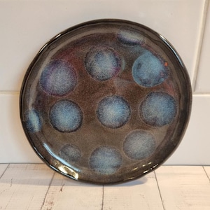 Handmade Ceramic Plate: Blue Dot Stoneware Decorative Dish